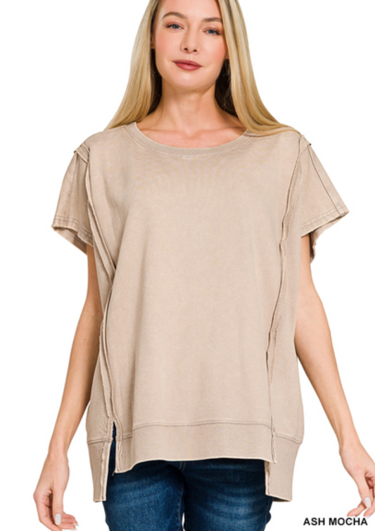 French Terry short sleeve hi-low top