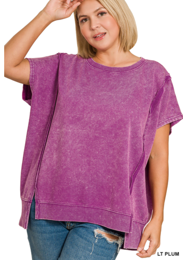 French Terry short sleeve hi-low top