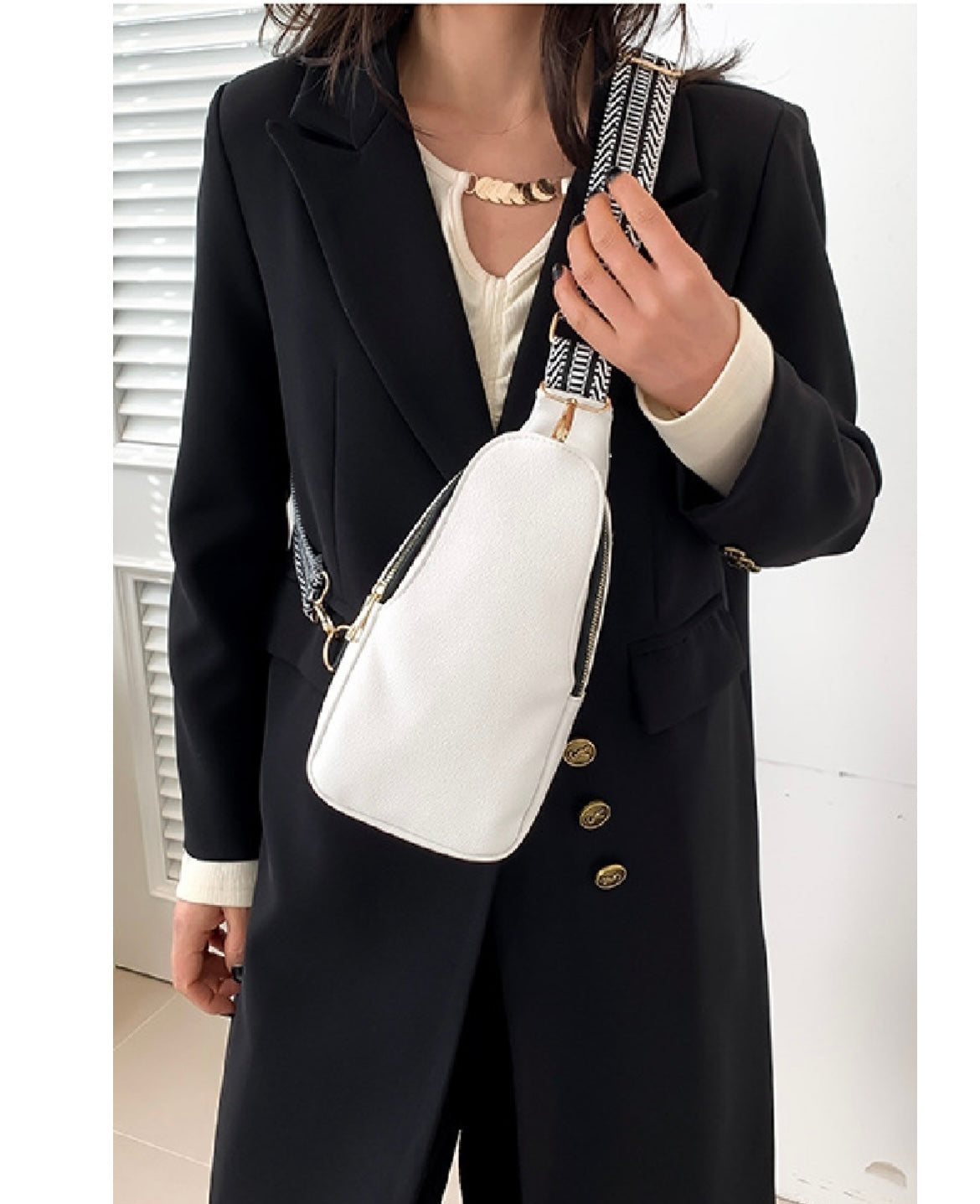 Soft vegan leather crossbody sling white/black