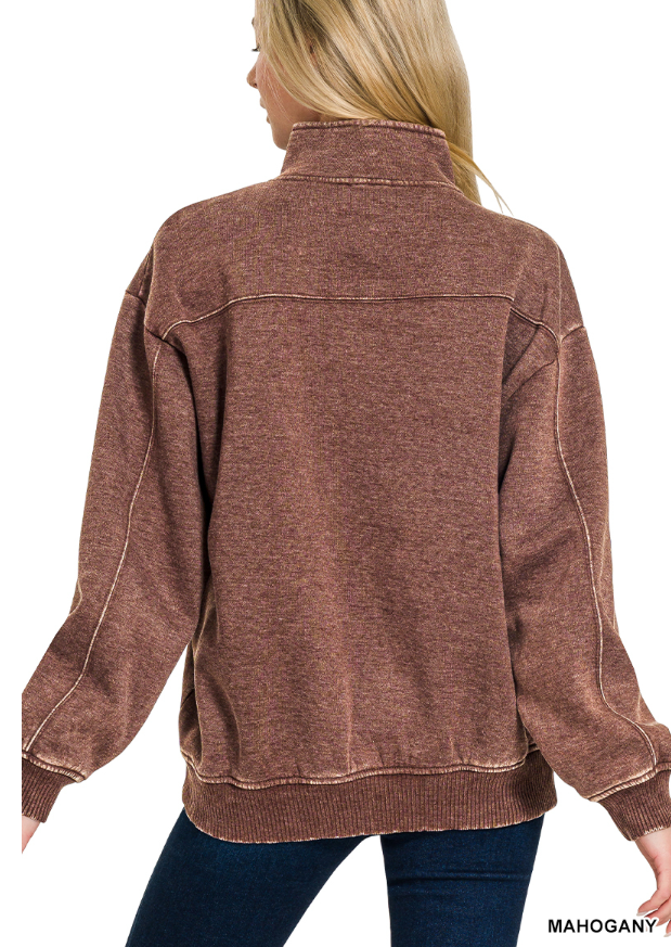 Acid wash fleece half zip pullover