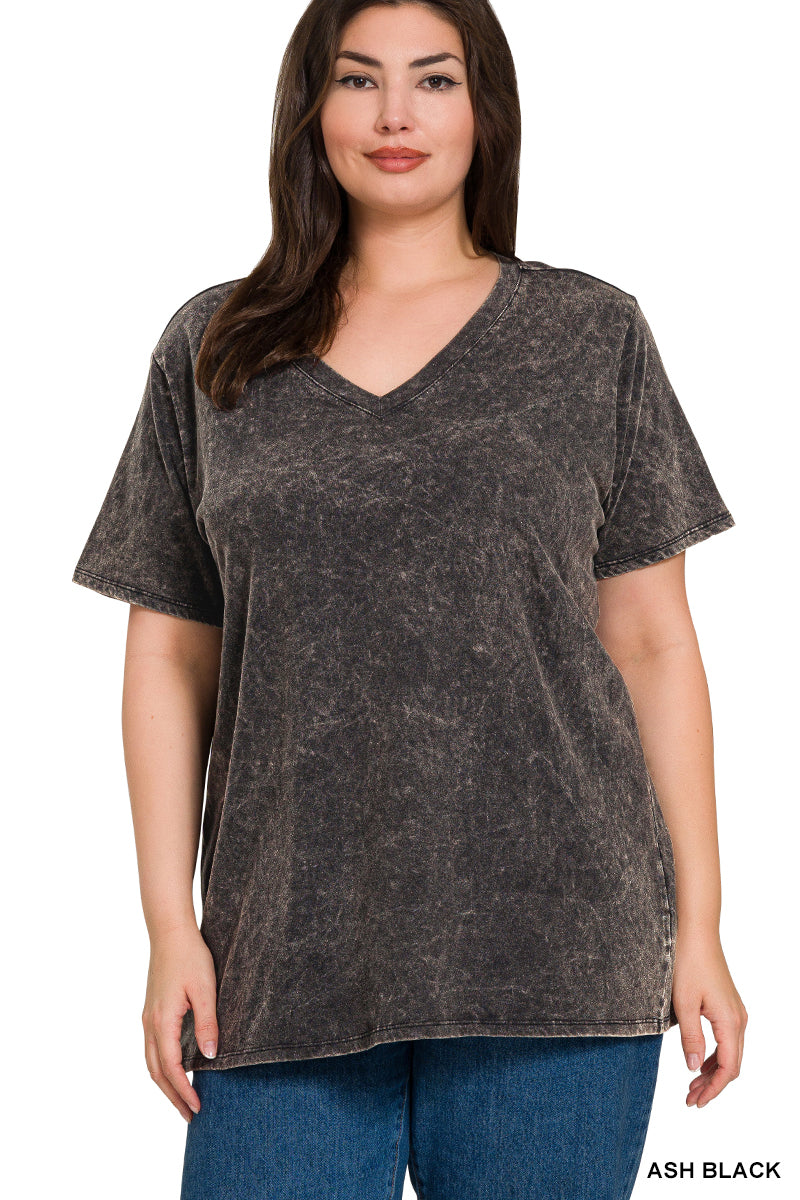 Zenana Plus acid wash v-neck
