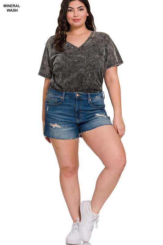 Zenana Plus acid wash v-neck