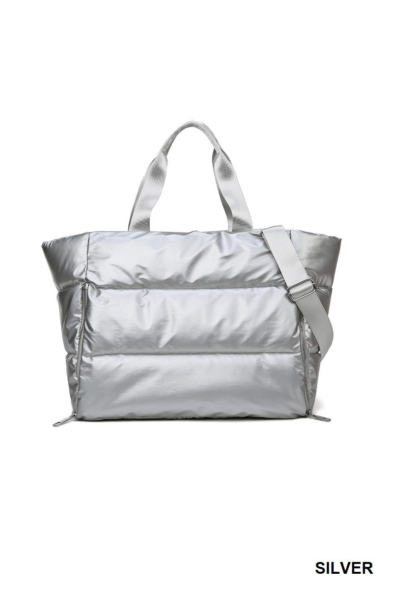 Puffy quilted waterproof travel sports tote bag