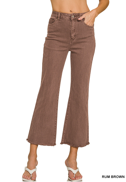 Rum Brown Frayed Hem Pants