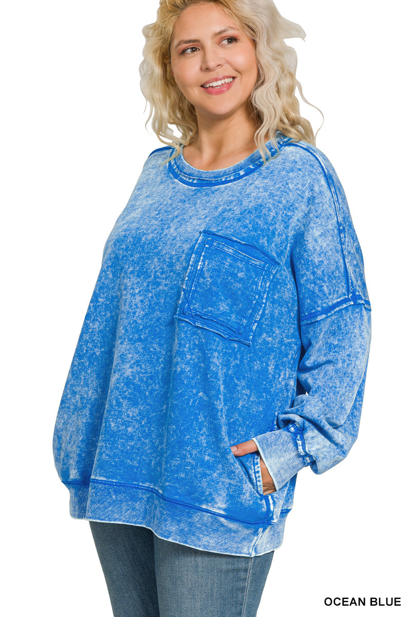 French terry acid wash pullover