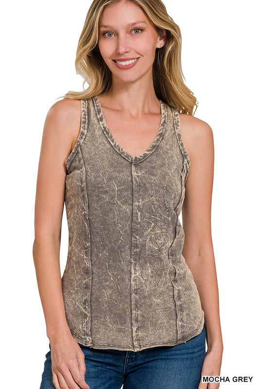 raw edge mocha grey tank