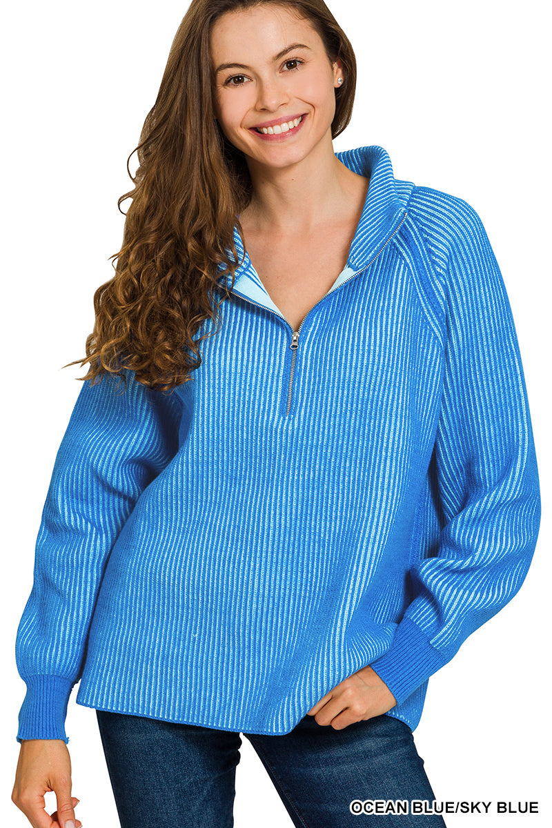 Zenana blue two toned ribbed sweater