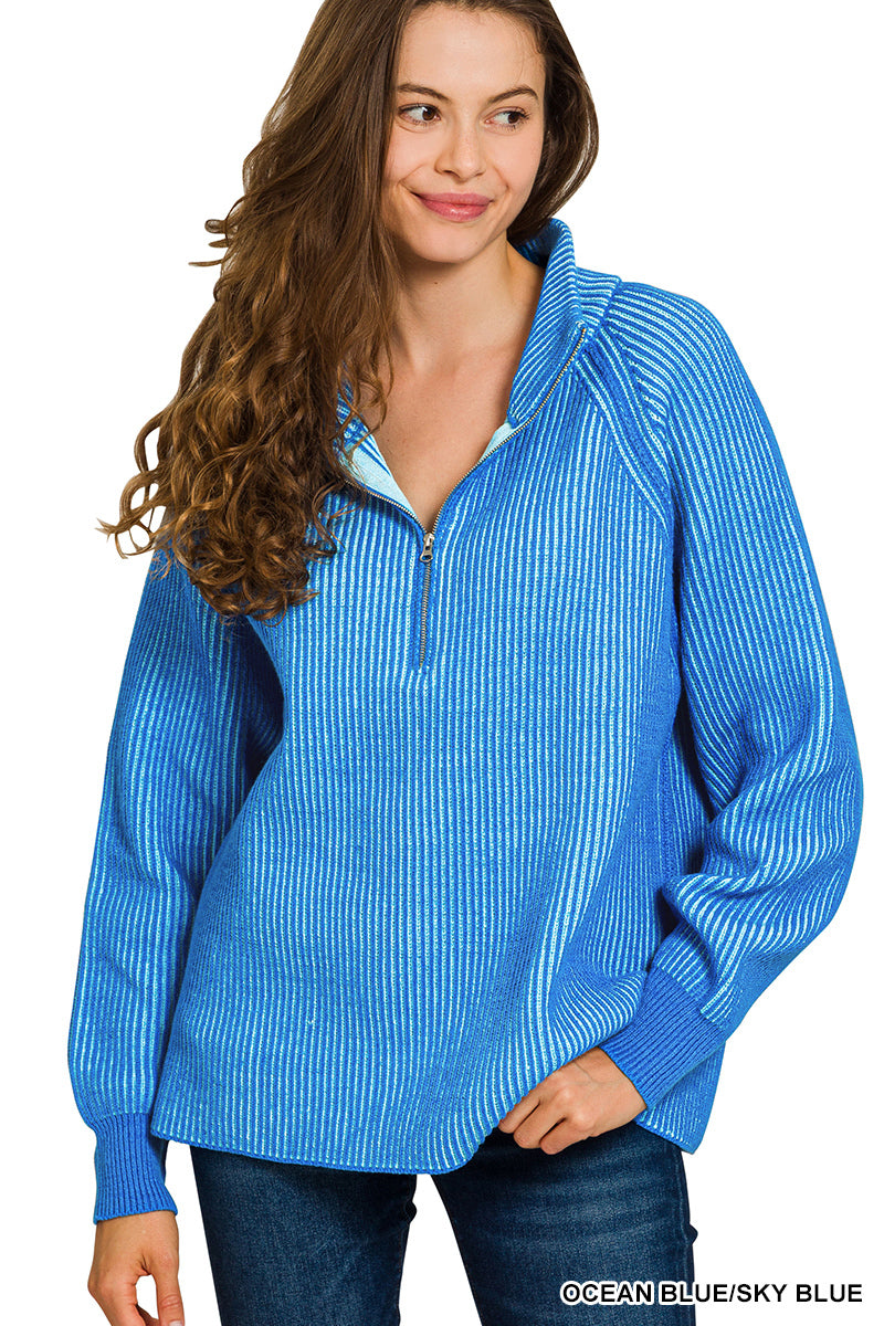 Zenana blue two toned ribbed sweater