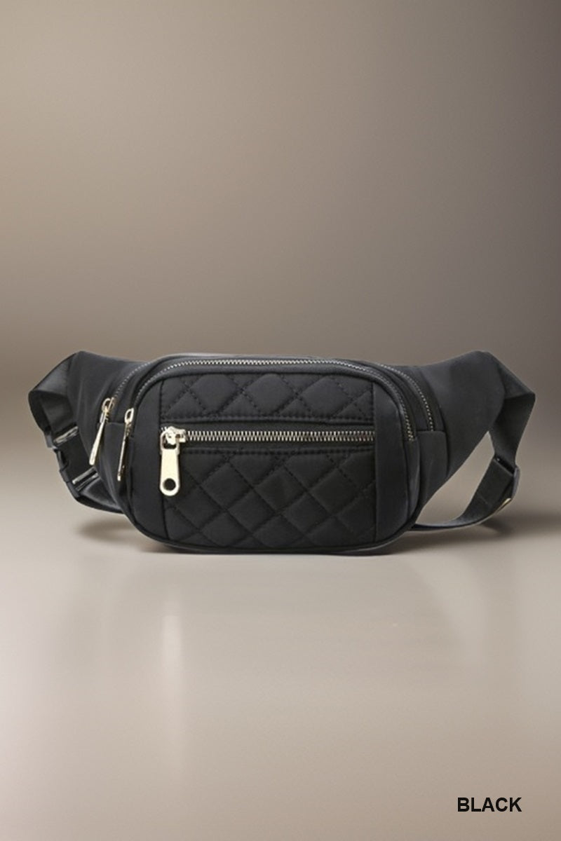 Quilted multi-pocket waist belt bag
