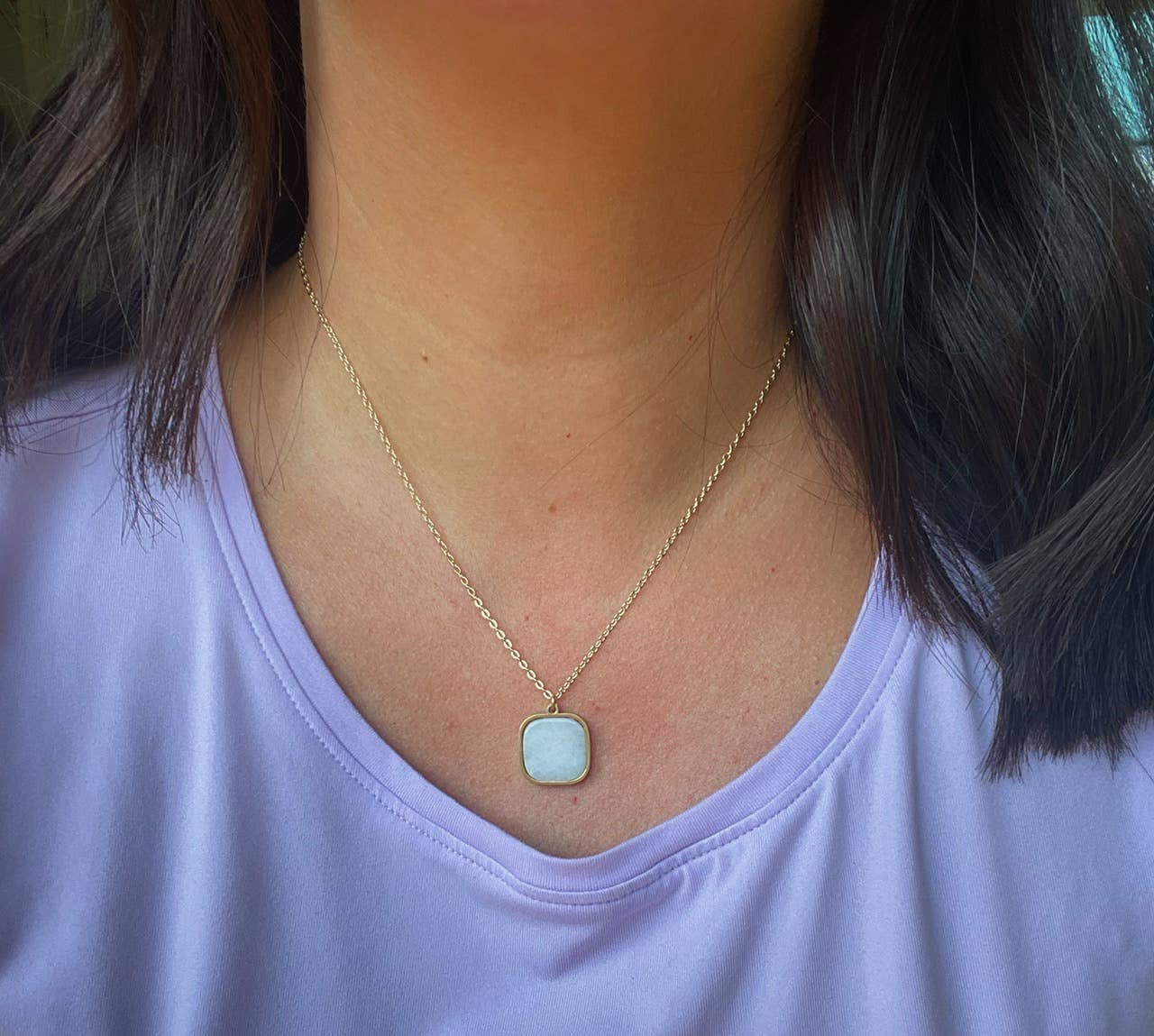 Turquoise and Gold Stone Pendant Necklace