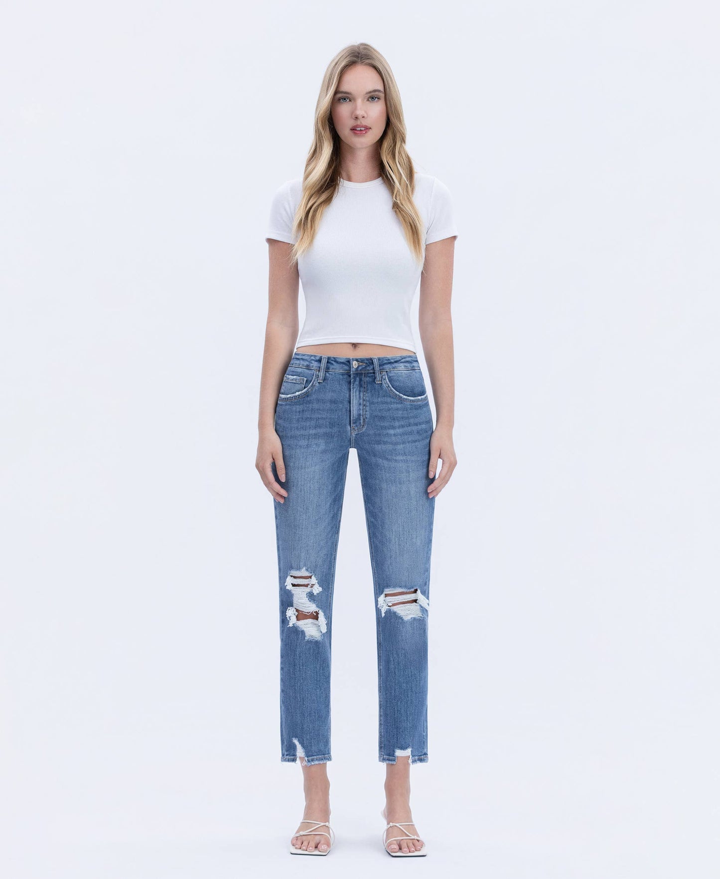 High rise distressed boyfriend jeans