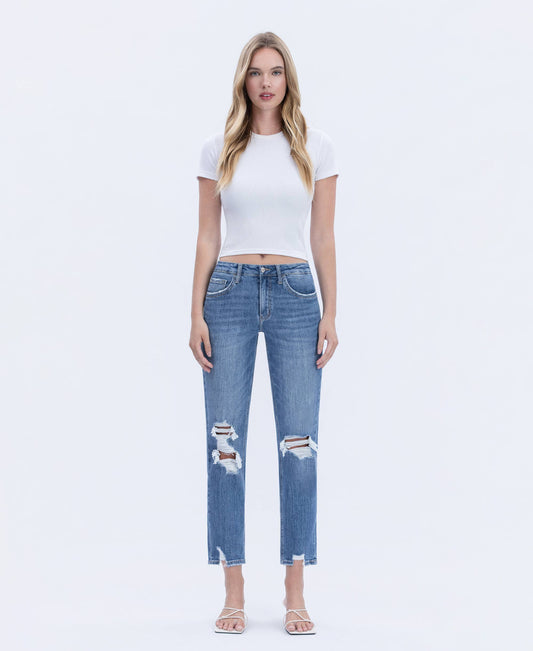 High rise distressed boyfriend jeans