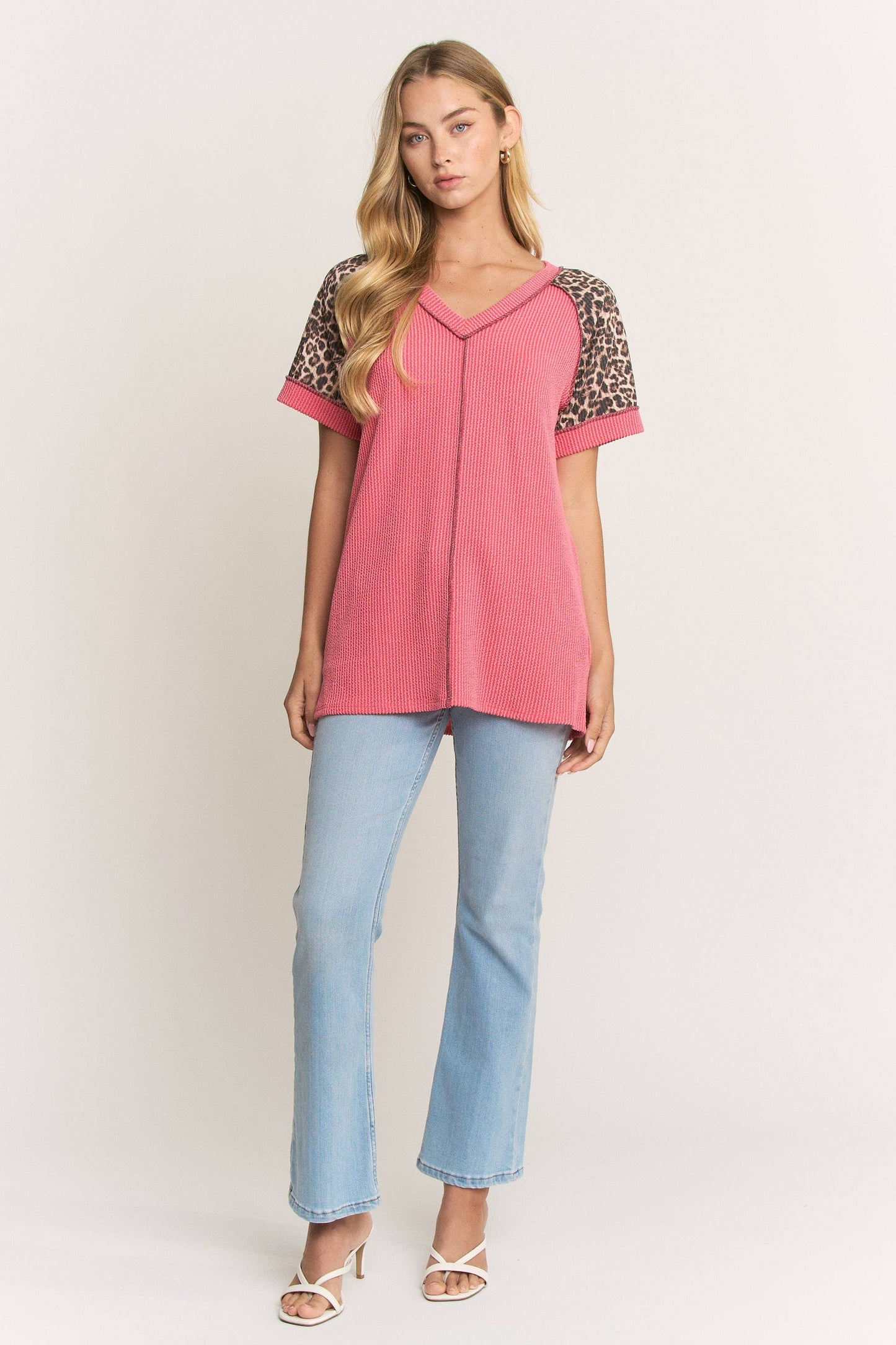 Animal contrast coral top