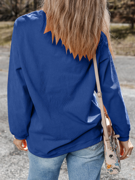 Long Sleeve Ribbed Corded Oversized Sweatshirt