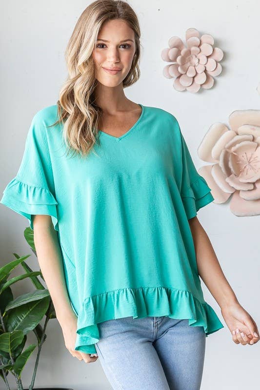 Ruffle sleeve airflow top