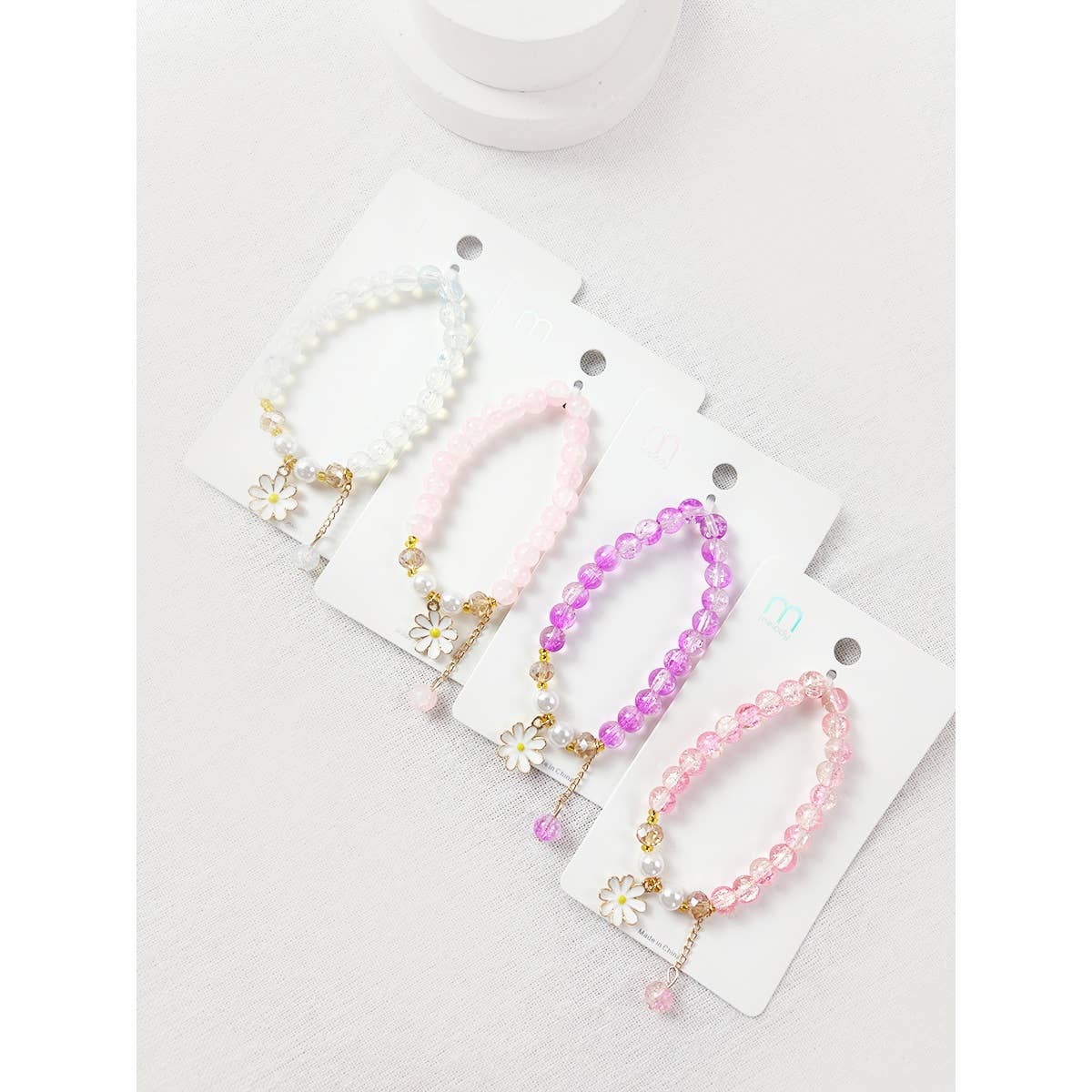Flower Charm Mix Beads Stretch Bracelet