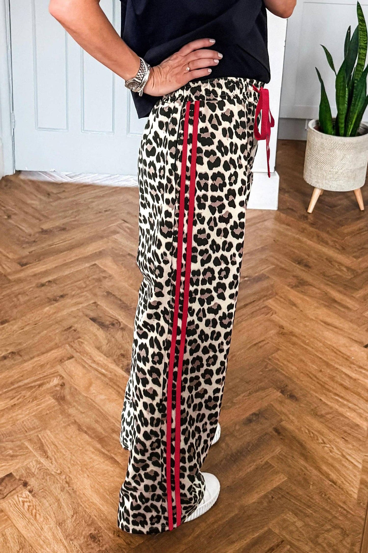 Side Stripe Leopard Wide leg Trousers