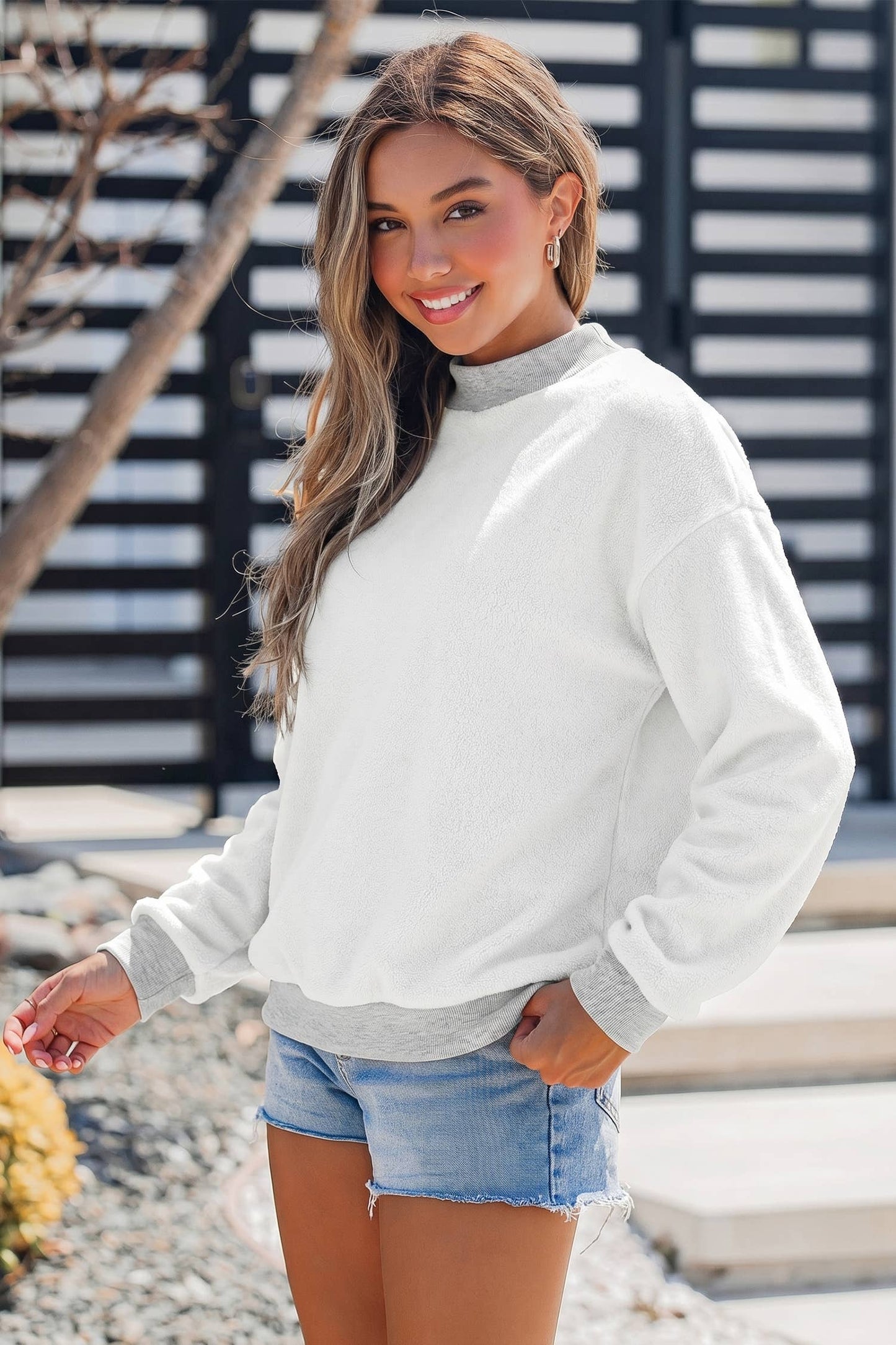 Oversize Drop Shoulder Reversible Mock Neck Sweatshirt S-4X