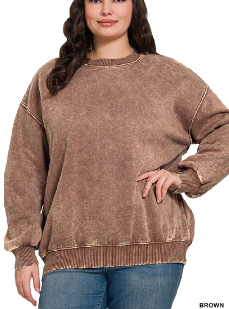 Acid washed fleece oversized pullover