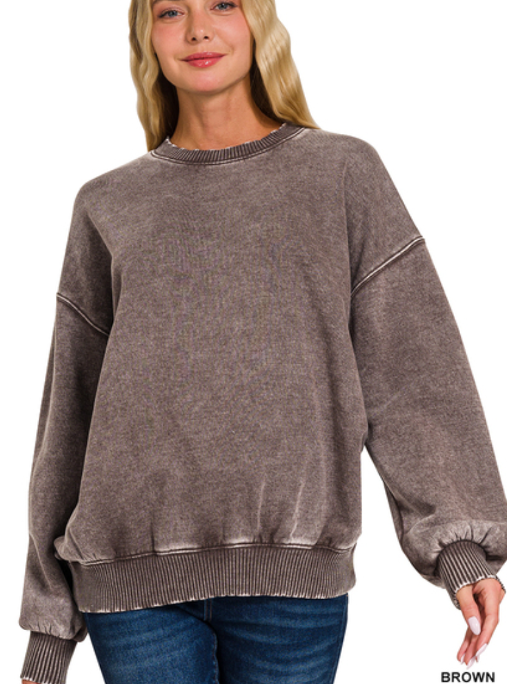 Acid washed fleece oversized pullover