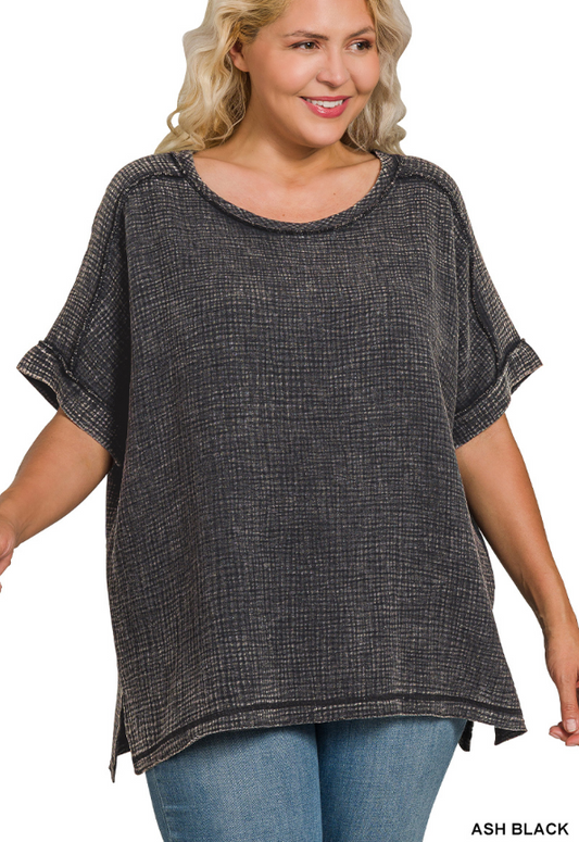 Acid washed gauze tee plus