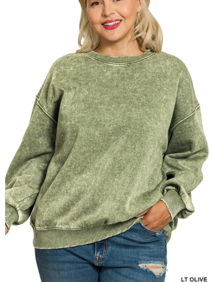 Acid washed fleece oversized pullover