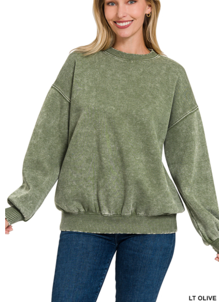 Acid washed fleece oversized pullover