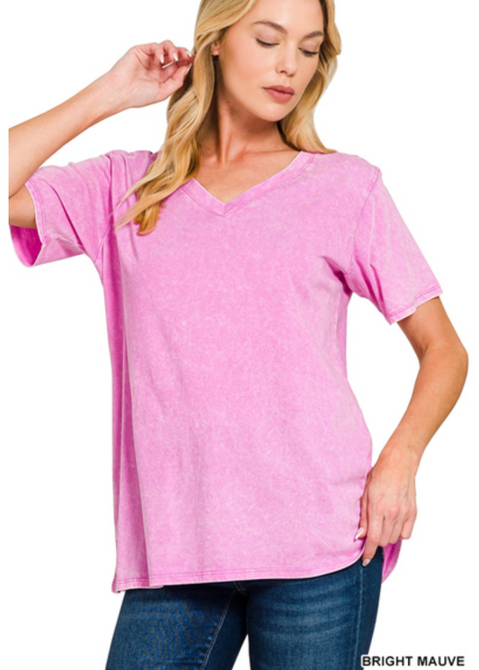 Acid wash v-neck tee