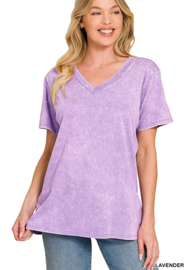 Acid wash v-neck tee