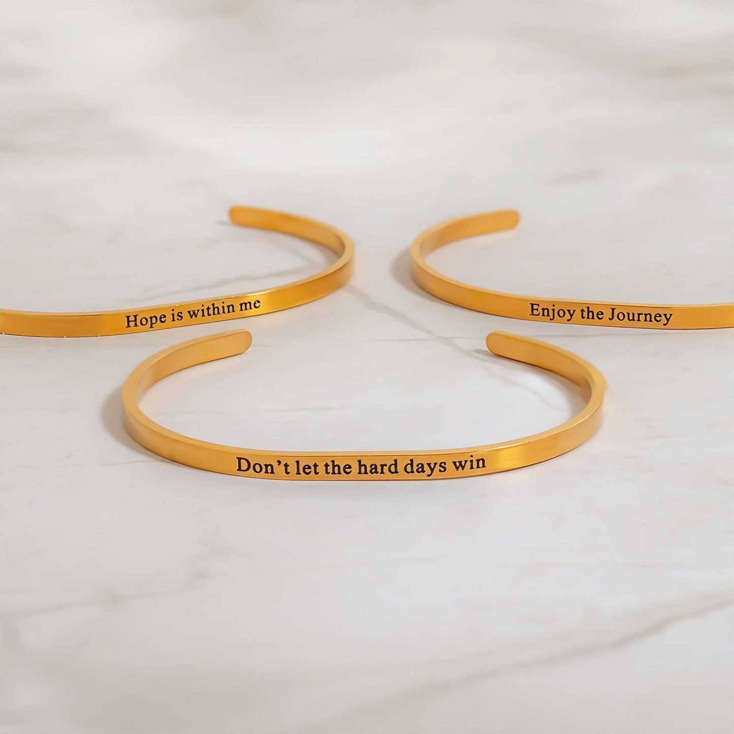 18K Gold Dont let Hard Days Win Engraved Bangle Bracelet