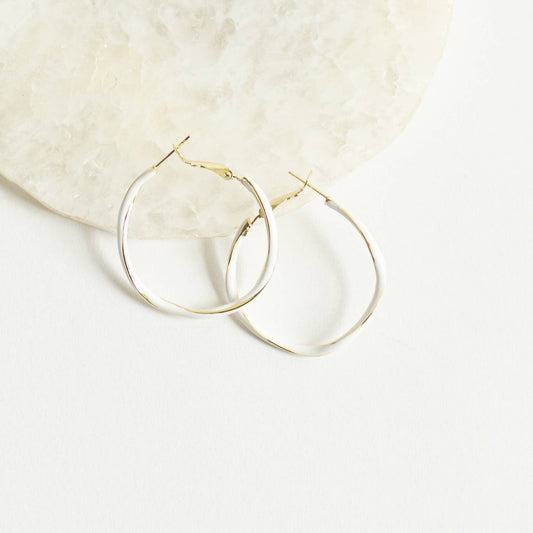Twist Hoops White & Gold