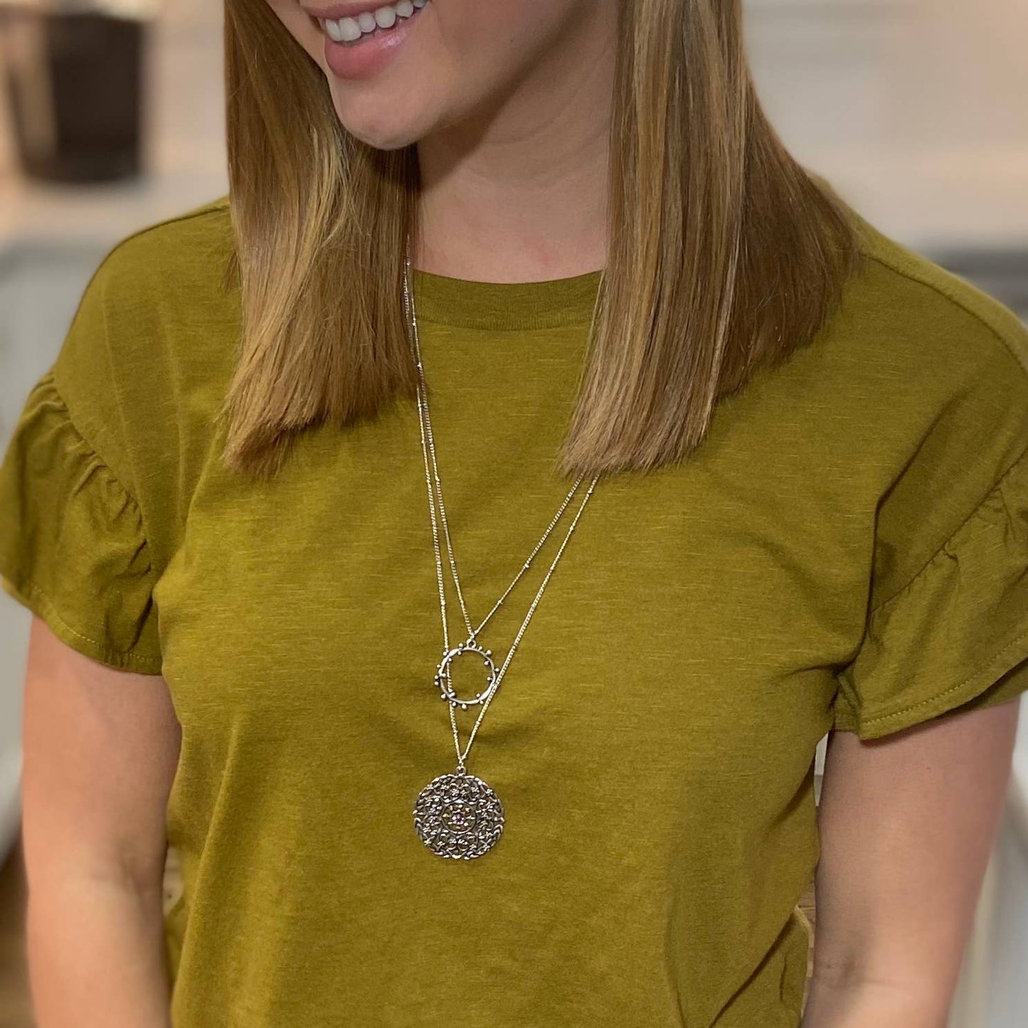 Medallion Style - Double Necklace - Silvertone