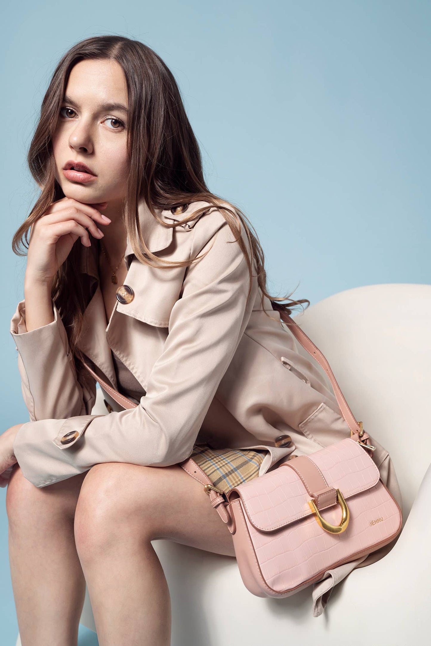 Croc-Embossed Satchel/Shoulder Bag
