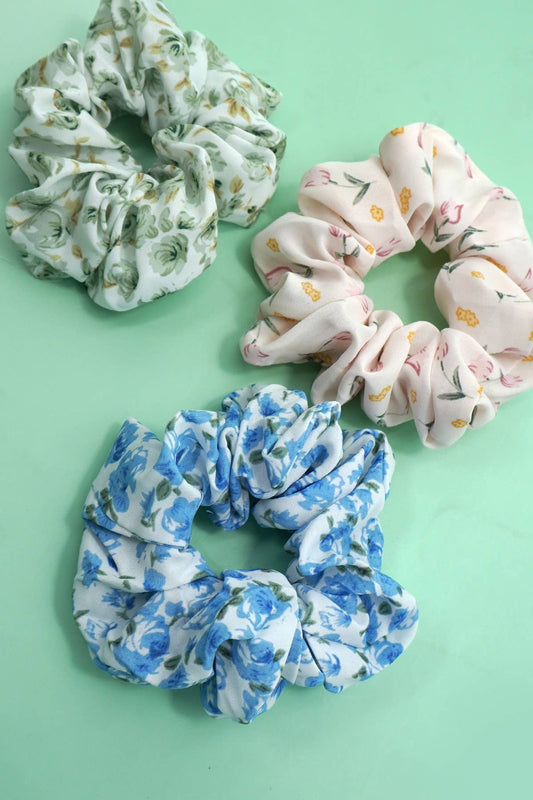 Chiffon Floral Scrunchies (set of 3)
