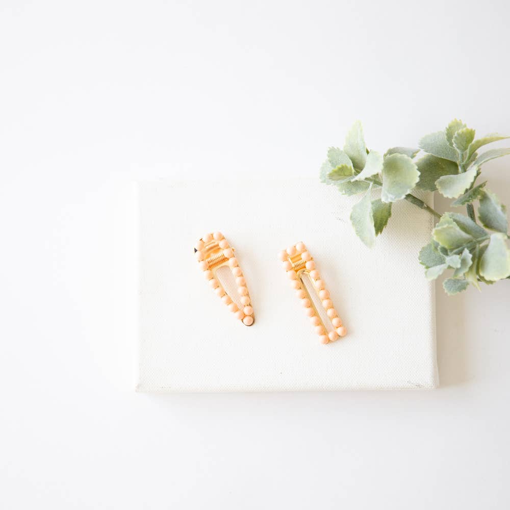 Blush Beaded Barrette Set