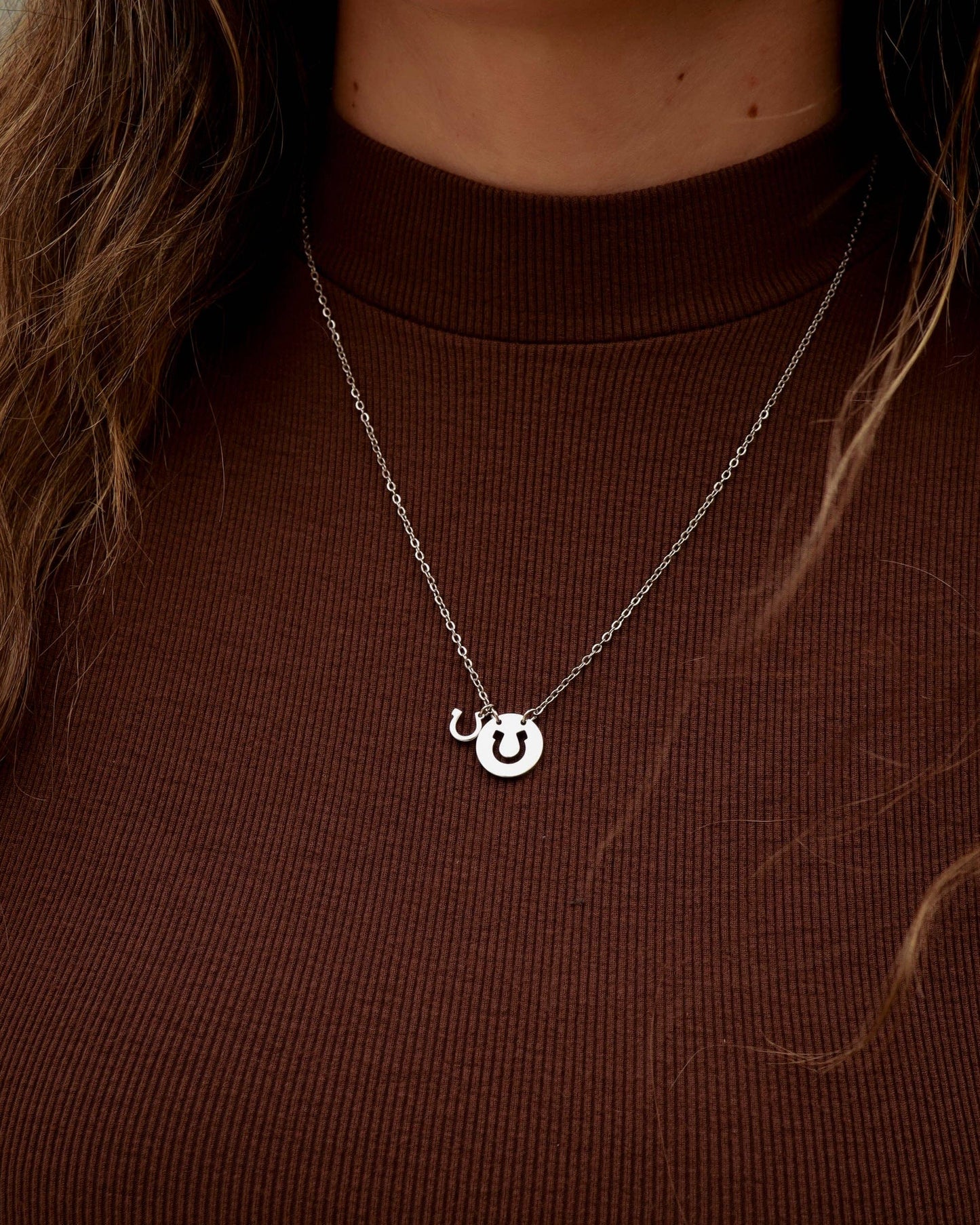 Western Stainless Steel / Gold Horseshoe Charm Necklace