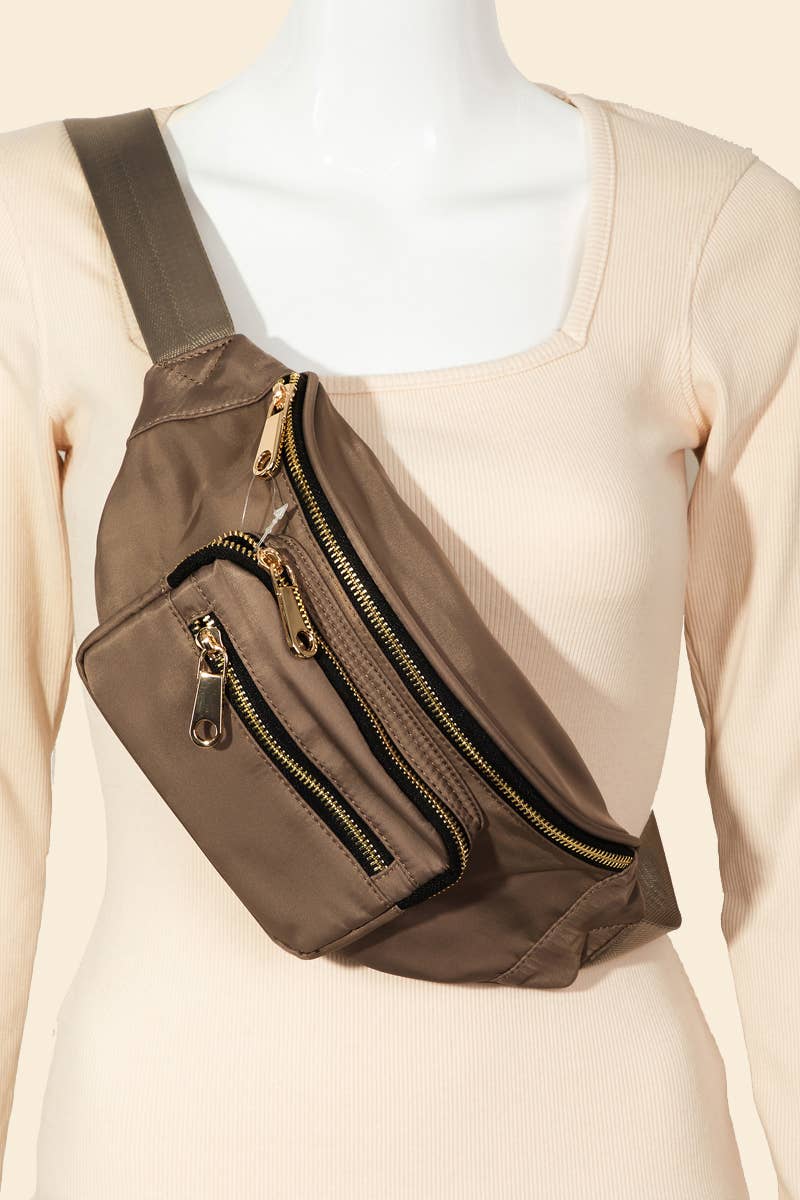 Mocha Triple Pocket Nylon Fanny Pack