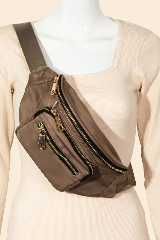 Mocha Triple Pocket Nylon Fanny Pack