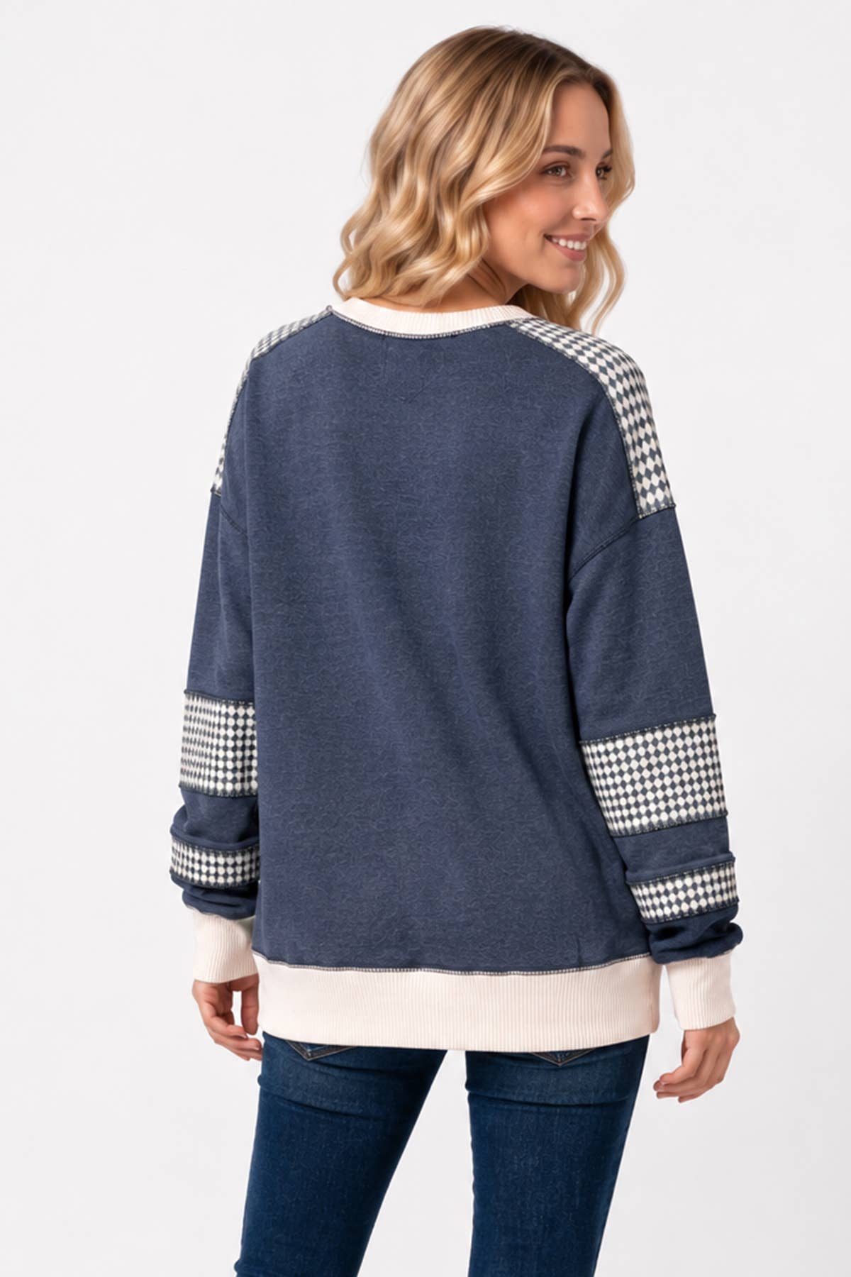 Color Block Houndstooth Sweatshirt