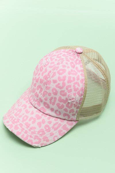 Distressed leopard baseball cap