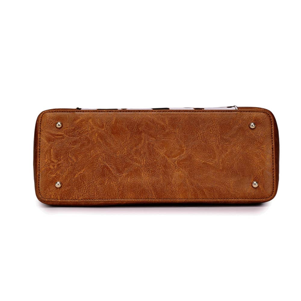 Cow print handbag with clutch