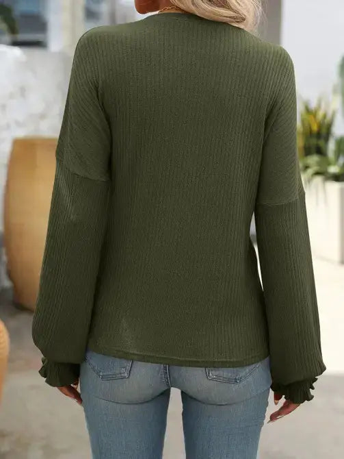 Casual Ribbed Long-Sleeve Top
