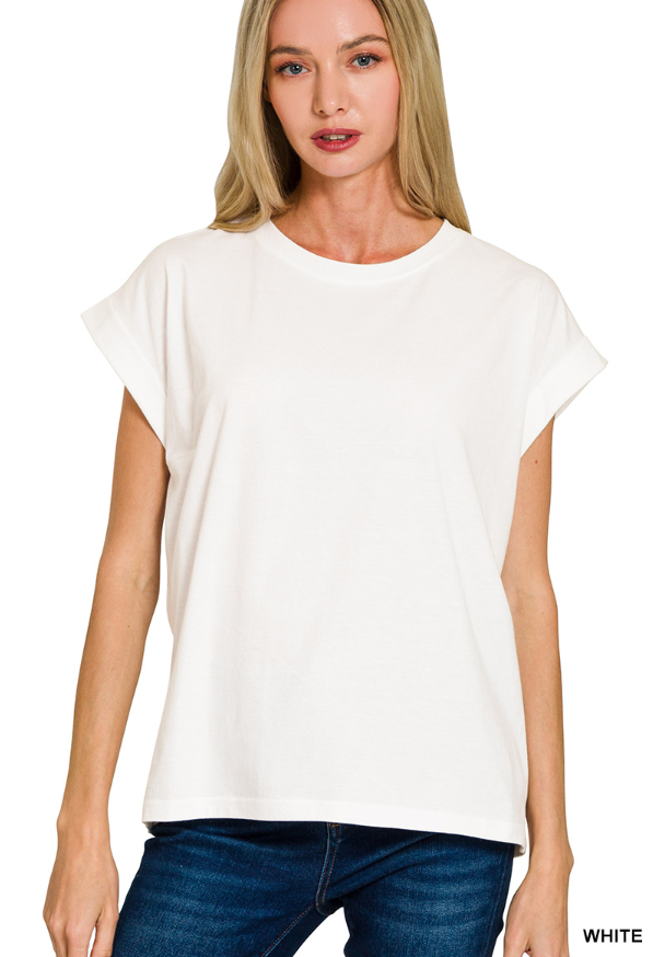 Round neck basic cap sleeve
