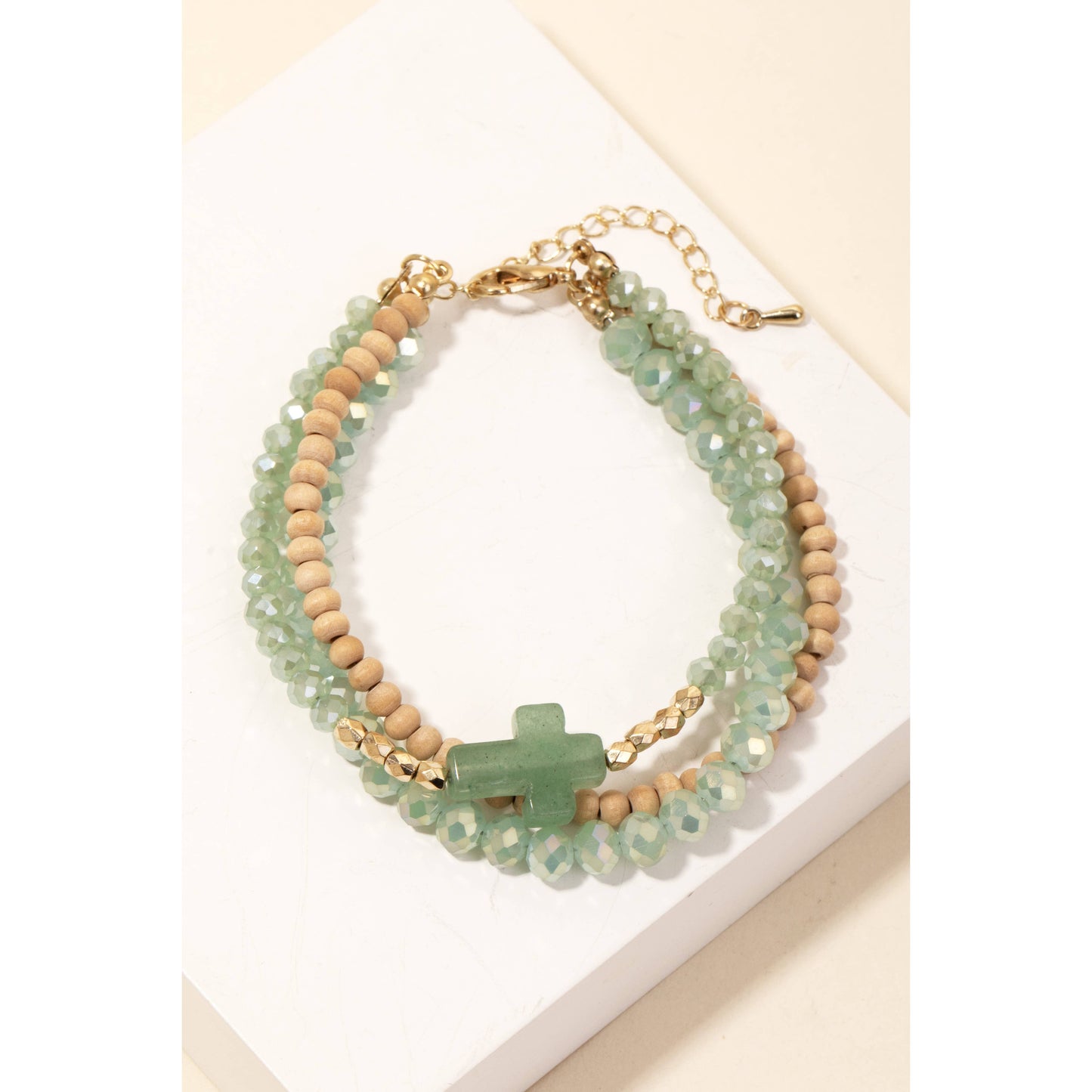 Stone Cross Charm Beaded Bracelet Set