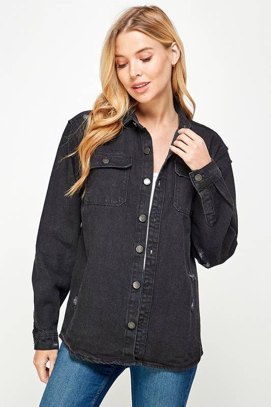 Black denim distressed jacket