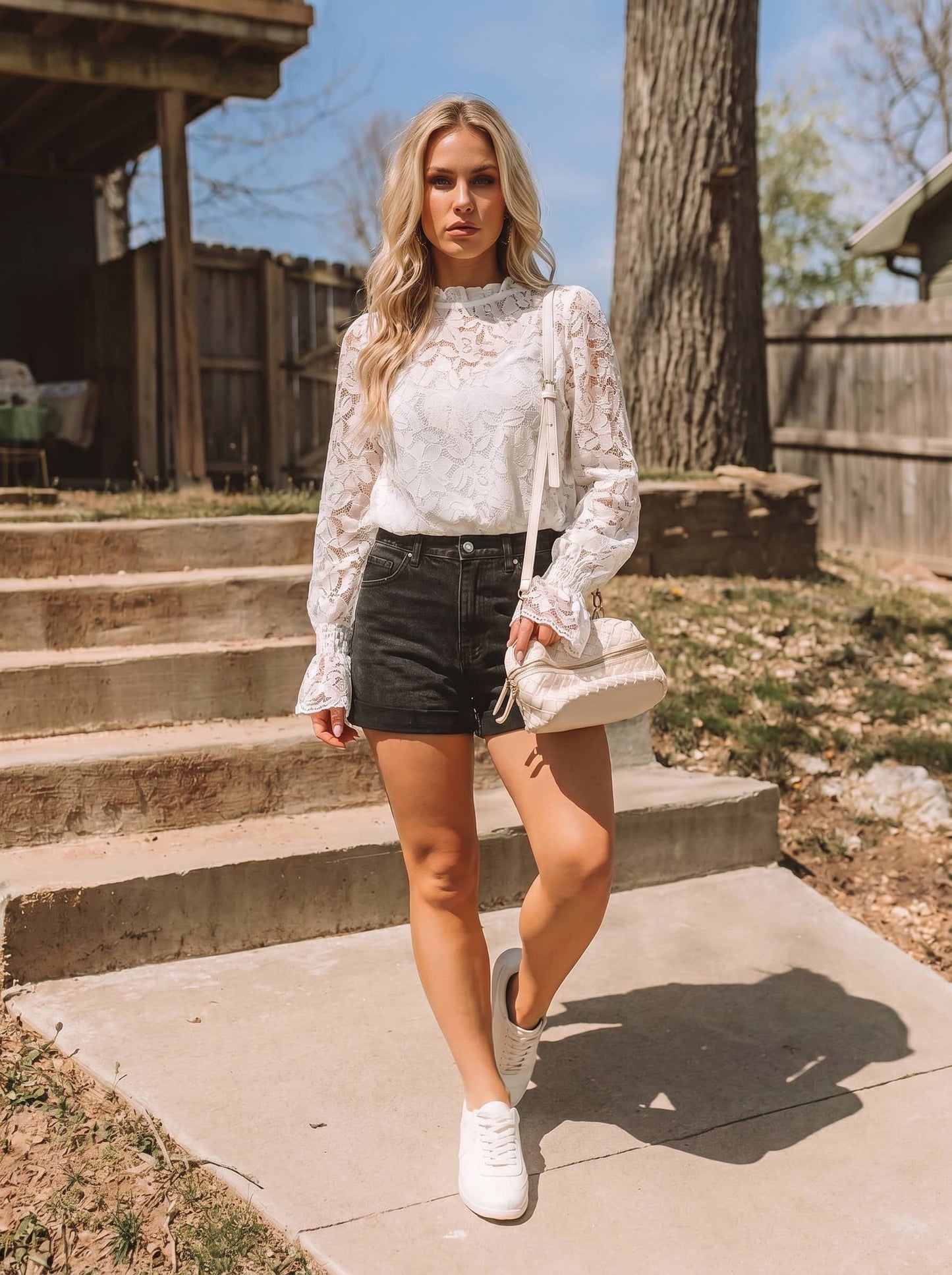 Ruffled Sleeve Sheer Lace Blouse