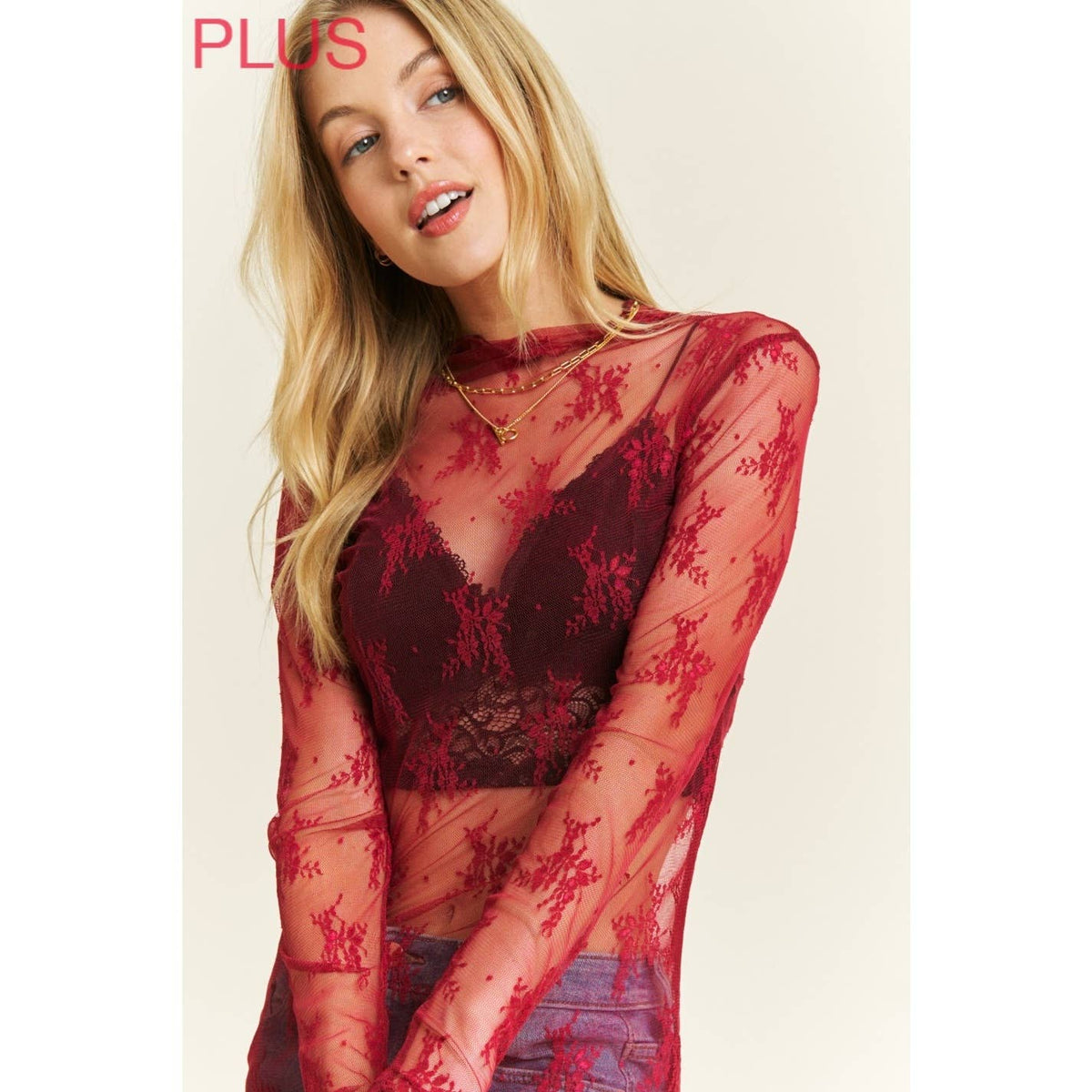 Plus mesh lace top