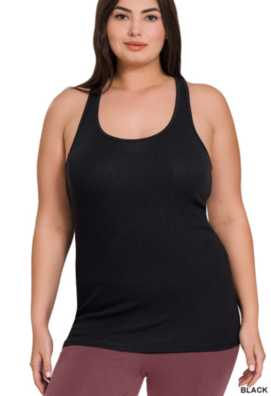 Plus size racer back cotton rib tank