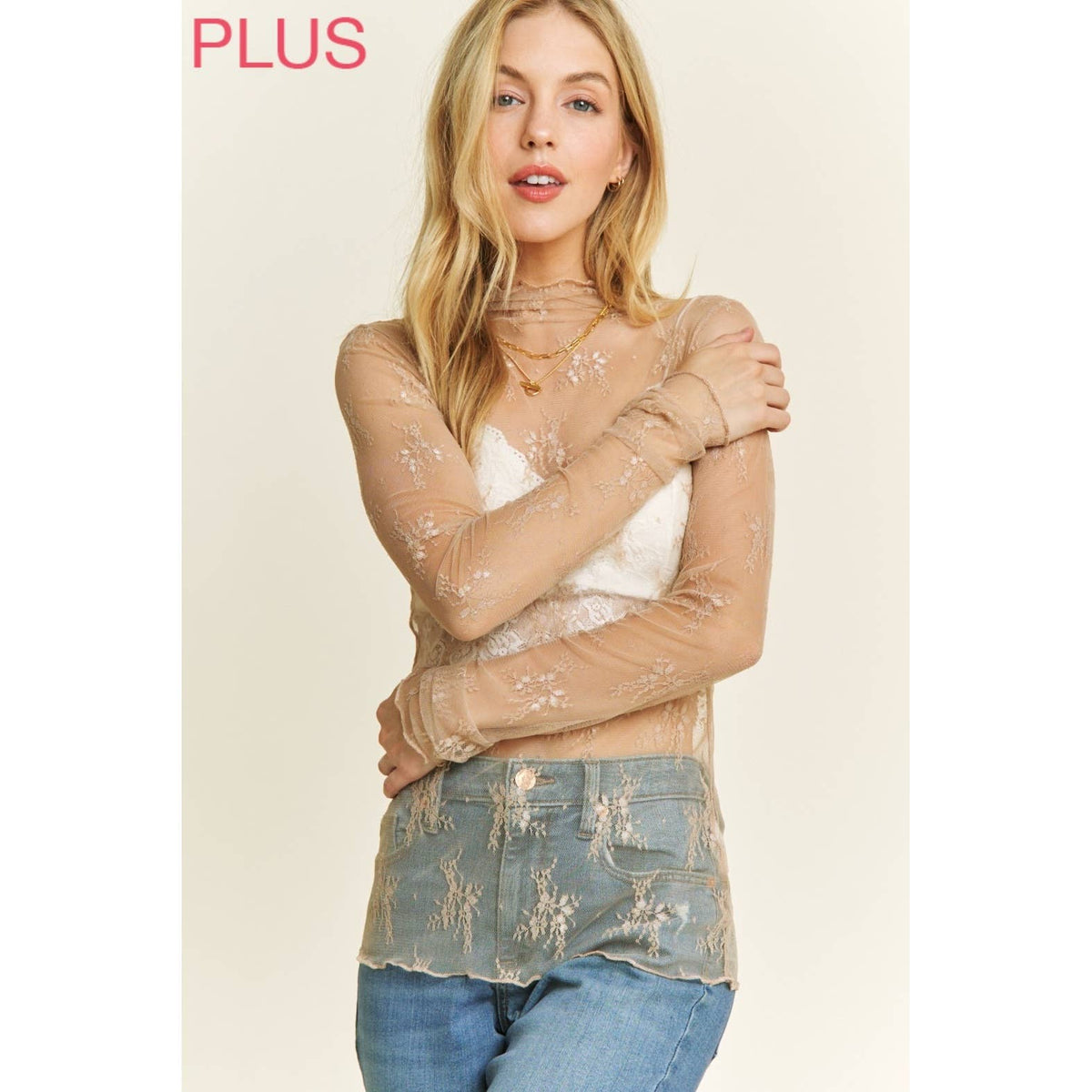 Plus mesh lace top