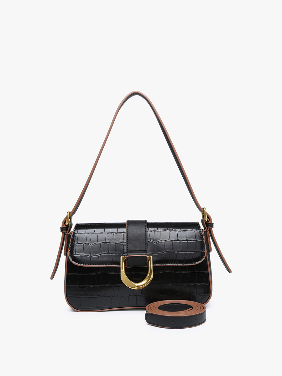 Croc-Embossed Satchel/Shoulder Bag